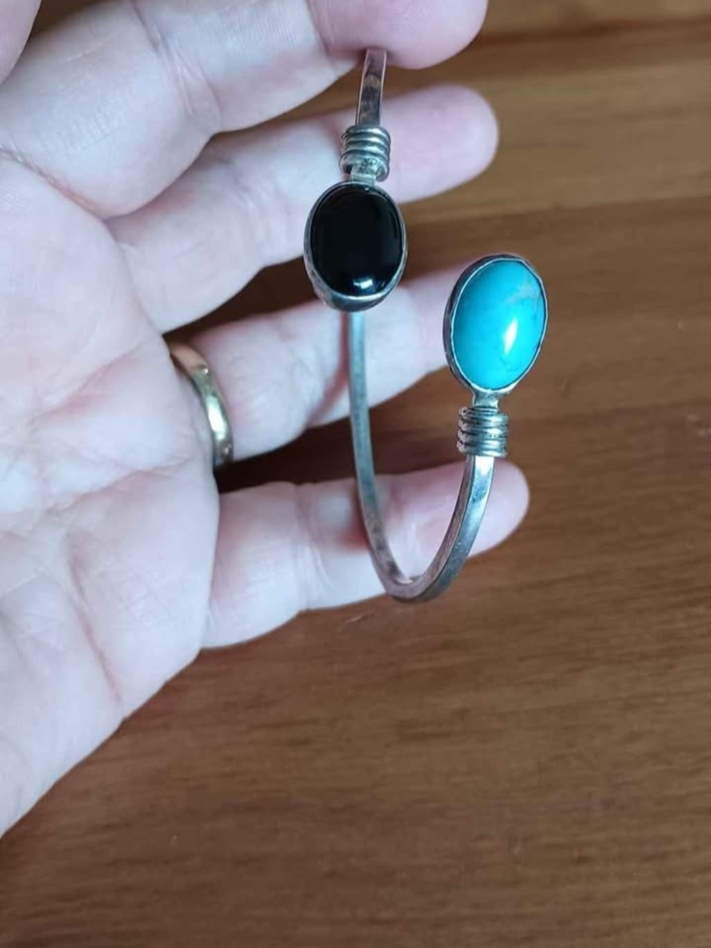 Sterling Silver 925Bracelet with Turquoise and Black Stones